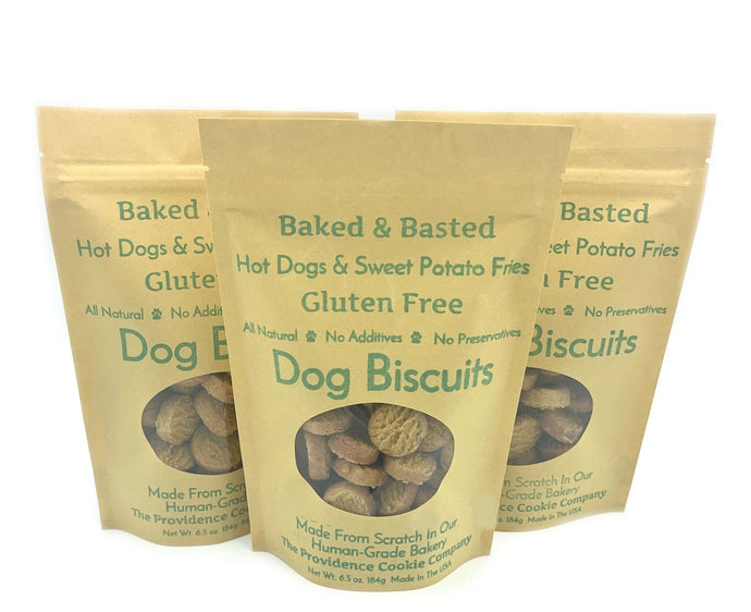 3 Pack - Hot Dogs & Sweet Potato Fries Gluten Free Gourmet Dog Biscuits